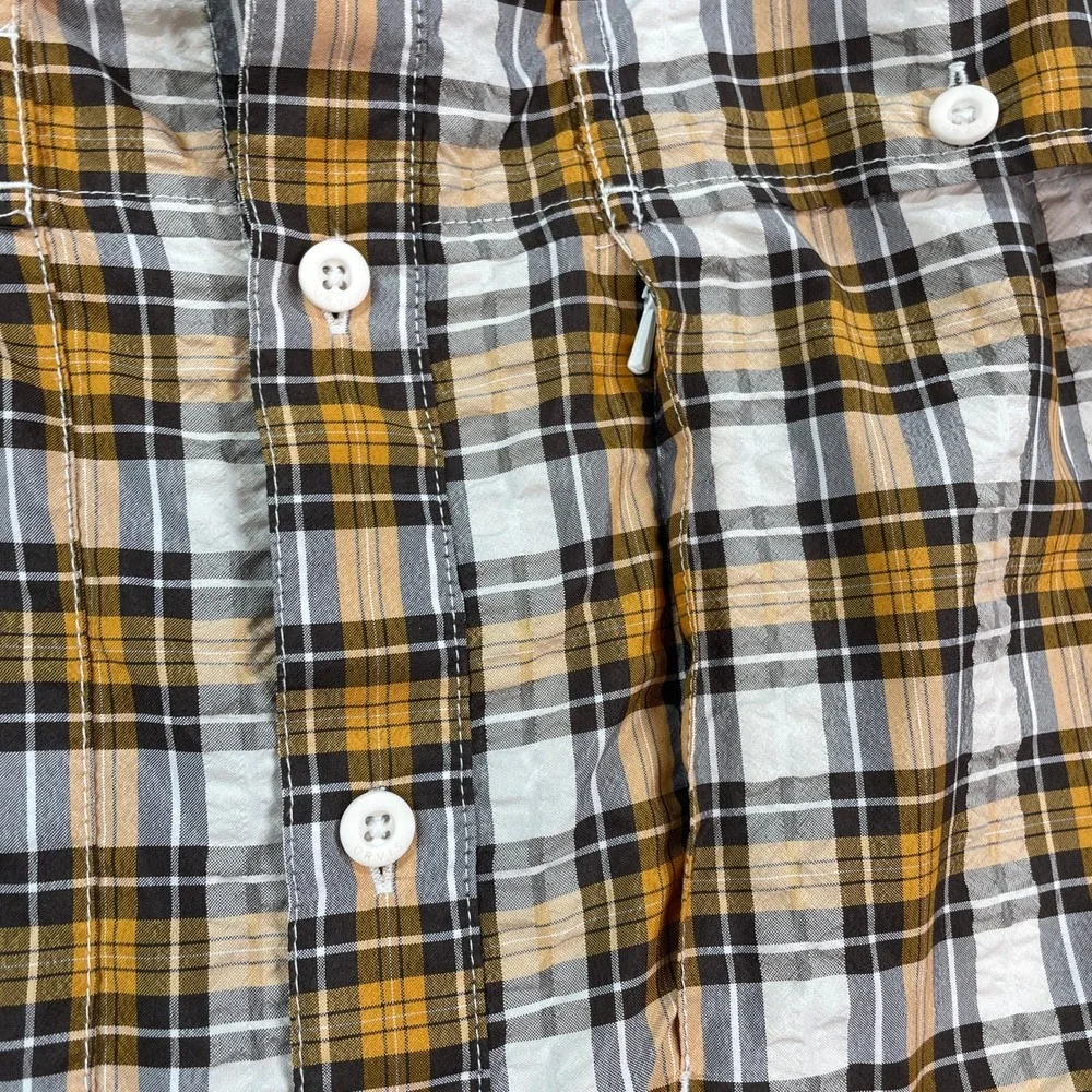 Orvis Mens Shirt L Plaid (Yellow, White, Brown, Gray) Plaid Long Sleeve